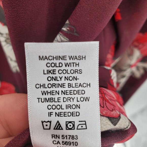 Maurices Womens Floral Semi-Sheer Tunic Top Sz 0 V-Neck Maroon Red Long Sleeve - Picture 10 of 11
